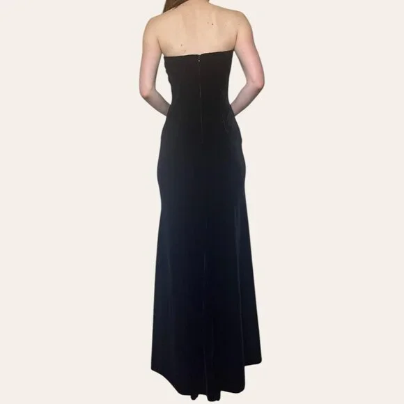 strapless open back dress Large 90s Black Velvet Sheer Illusion Gown  Flying Apple Vintage